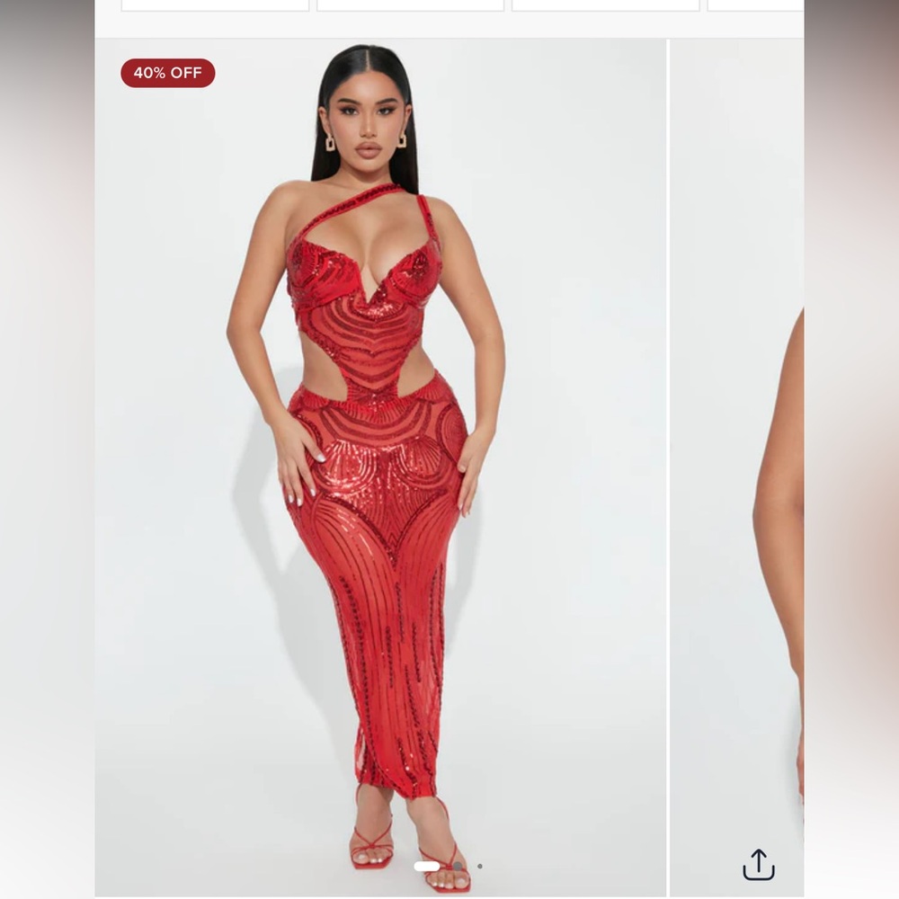 Glamorous sequin red Backless Dress